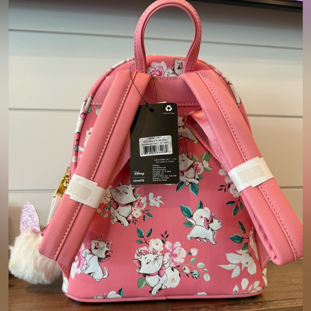 NWT! Marie Aristocats Pink Floral Loungefly Bundle Backpack, Wallet & Bracelet - Picture 4 of 6